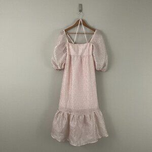Anthropologie Textured Pink Puff-Sleeve Midi Dress Size Small